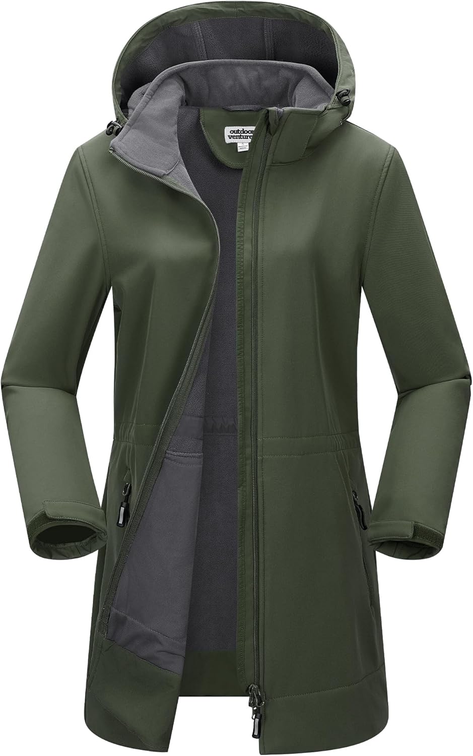 Outdoor Ventures Women's Softshell Long Jacket with Hood Fleece Lined Windproof...