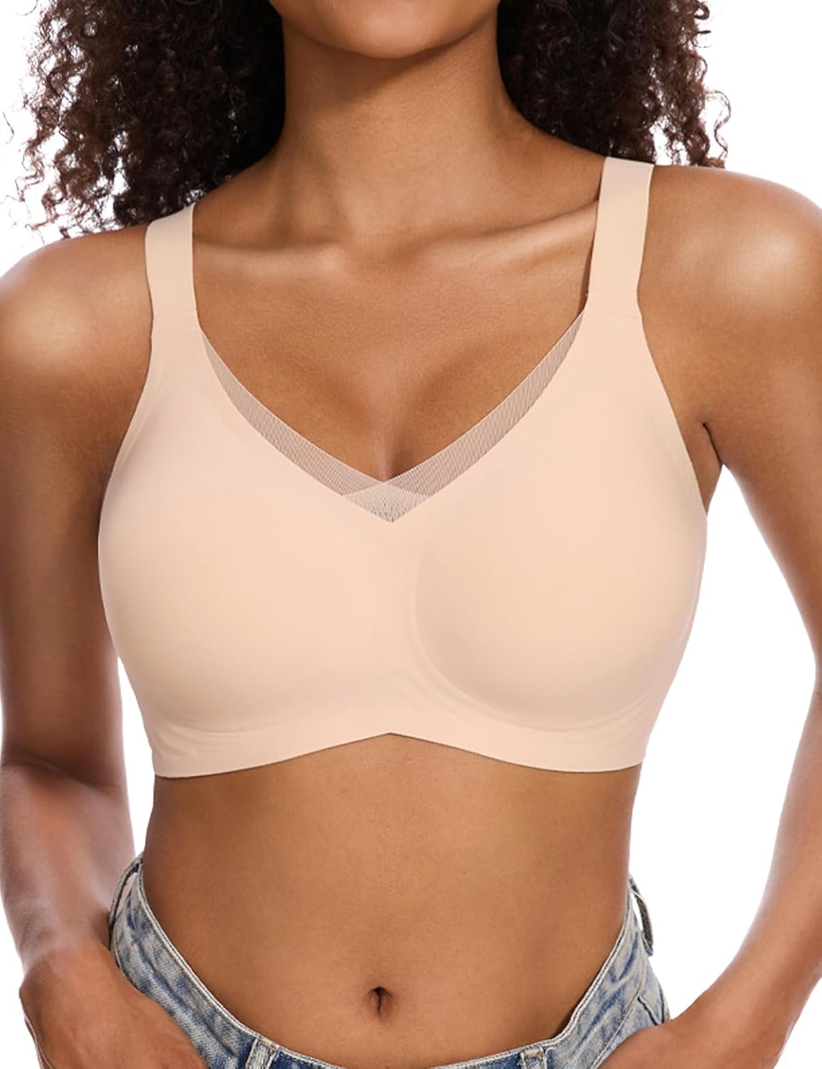 Vinfact Womens V Lace Wireless Seamless Bras No Underwire Comfort Push Up Bras S...