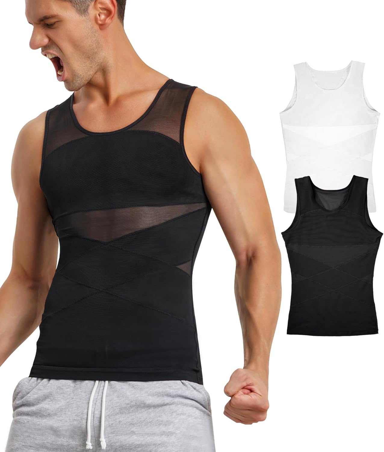 TAILONG Men's Compression Shirt for Body Shaper Slimming Vest Tight Tummy Underw...