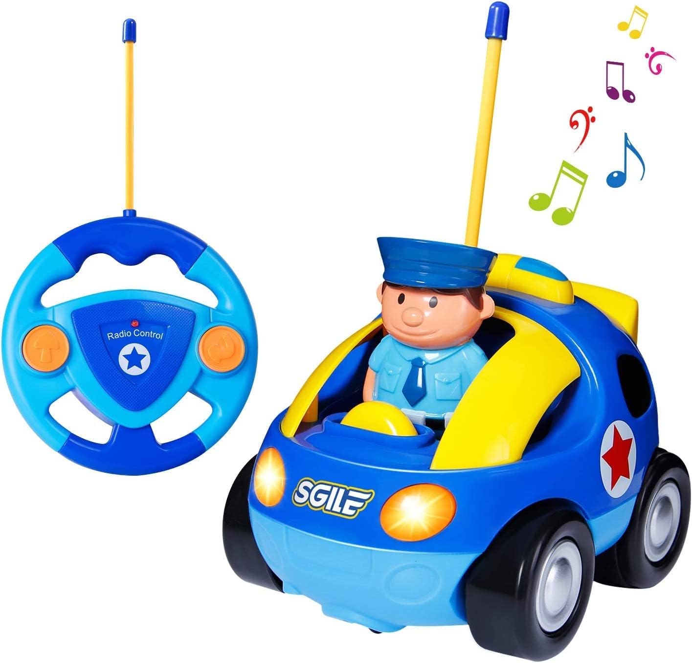 SGILE Remote Control Car for Toddlers with Sound and Light, RC Police Car Toys B...
