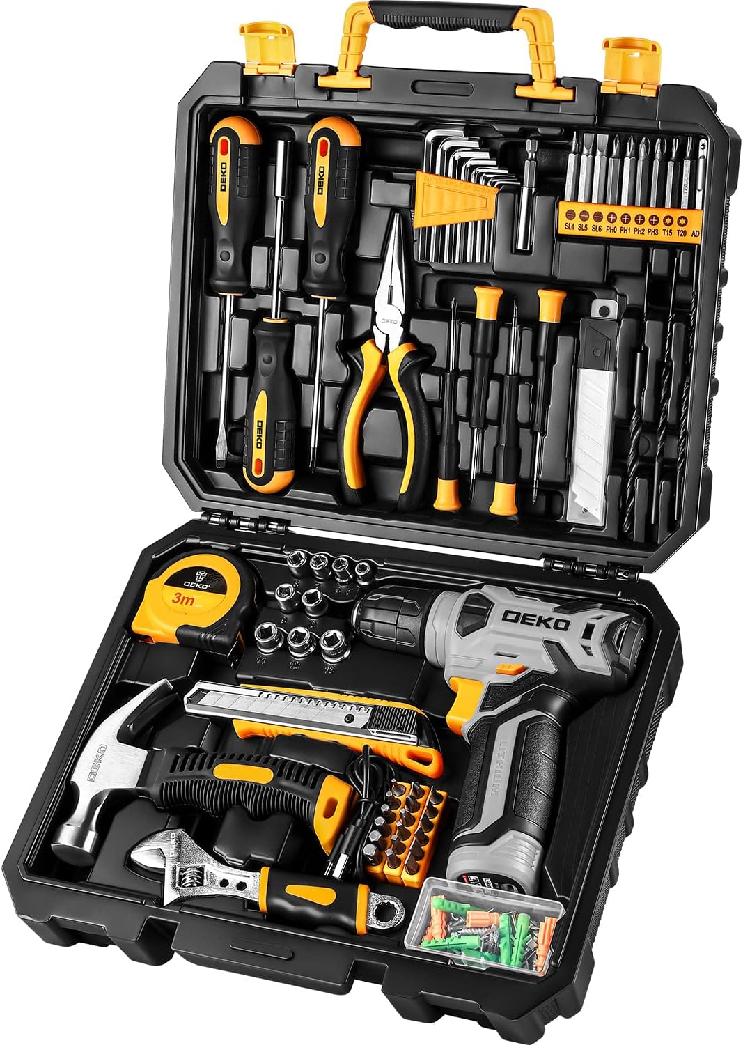 DEKOPRO Tool Set：Tool Kit with 8V Cordless Drill,Tool Box with Drill,Hand Drill...