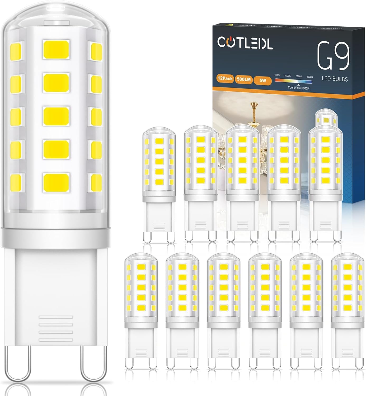 COTLEDL G9 LED Bulbs Cool White 6000K,5W,500LM,Equivalent 50W Halogen Bulb,No Fl...