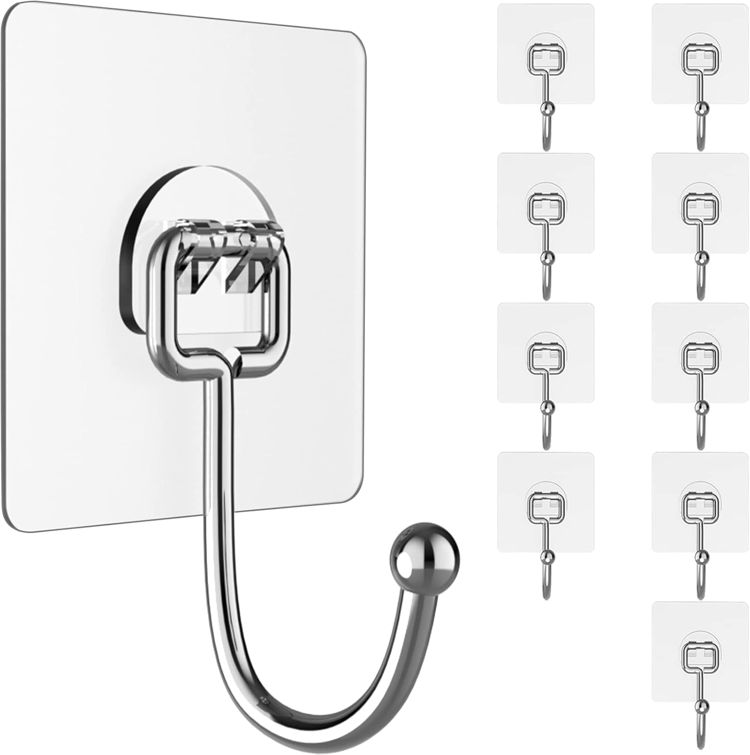 Large Hooks for Hanging Heavy-Duty 44Ib(Max) 10 Packs, Wall Hangers Without Nail...
