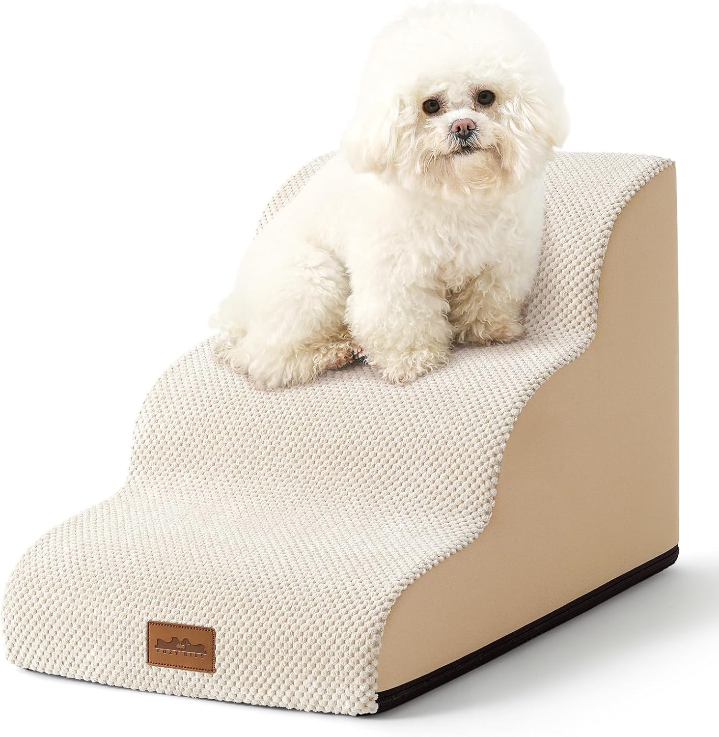 COZY KISS Dog Stairs for Small Dogs, Curved Pet Step with Leakproof Cover, High...