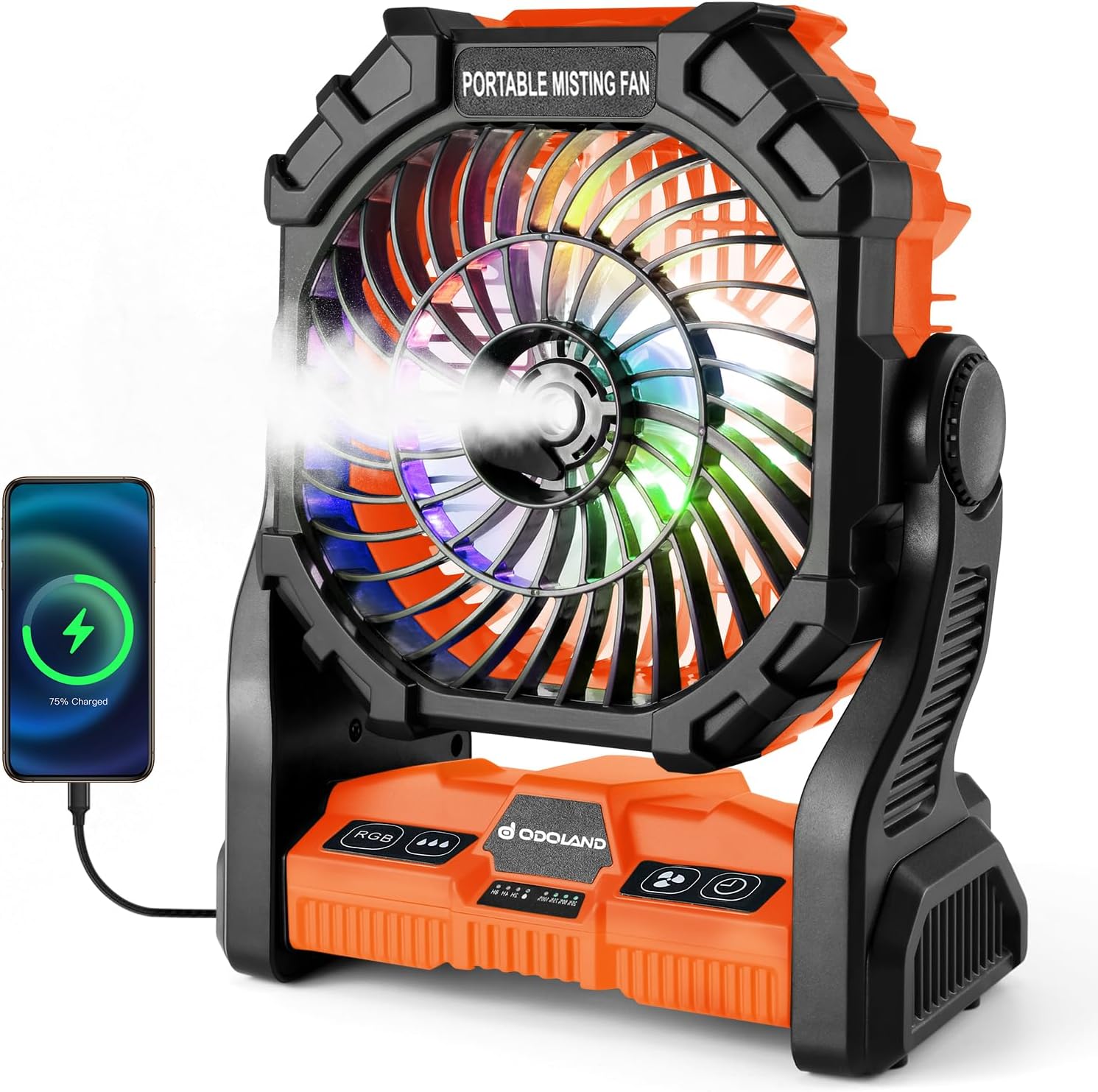 Odoland Portable Misting Fan with LED Light, 20000mAh Battery Operated Rechargea...