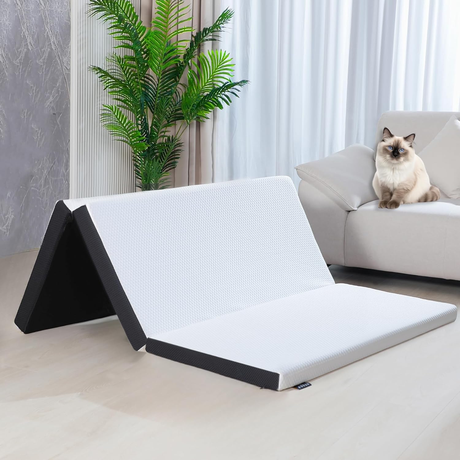 Folding Mattress, 3 inch Single Tri-fold Memory Foam Mattress Topper with Washab...