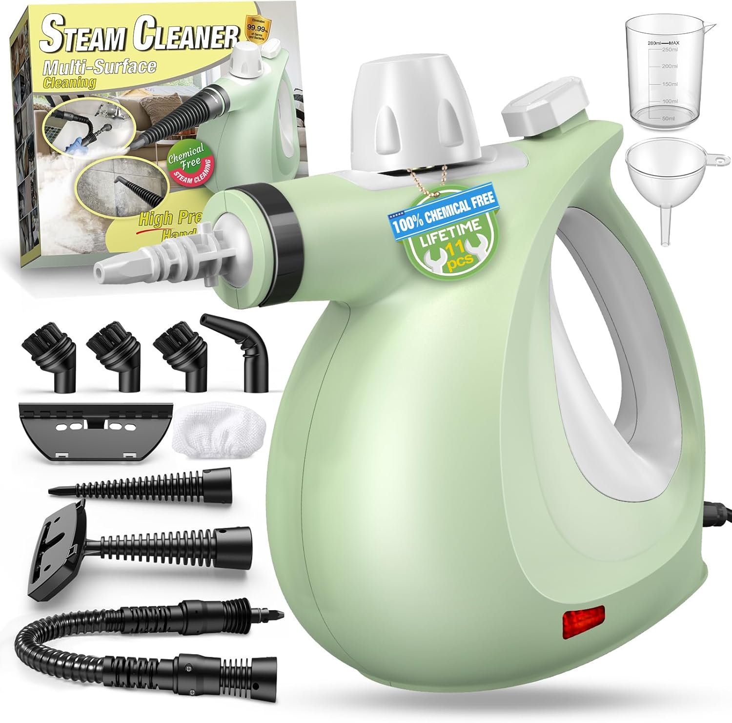Steam Cleaner, Powerful Pressurized Handheld Steam Cleaner for Home with 11-Pc S...