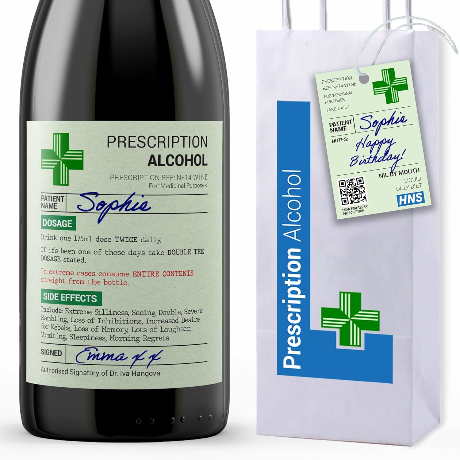 Funny Prescription Wine Label & Gift Bag Premium Quality. Funny Gifts for Women...