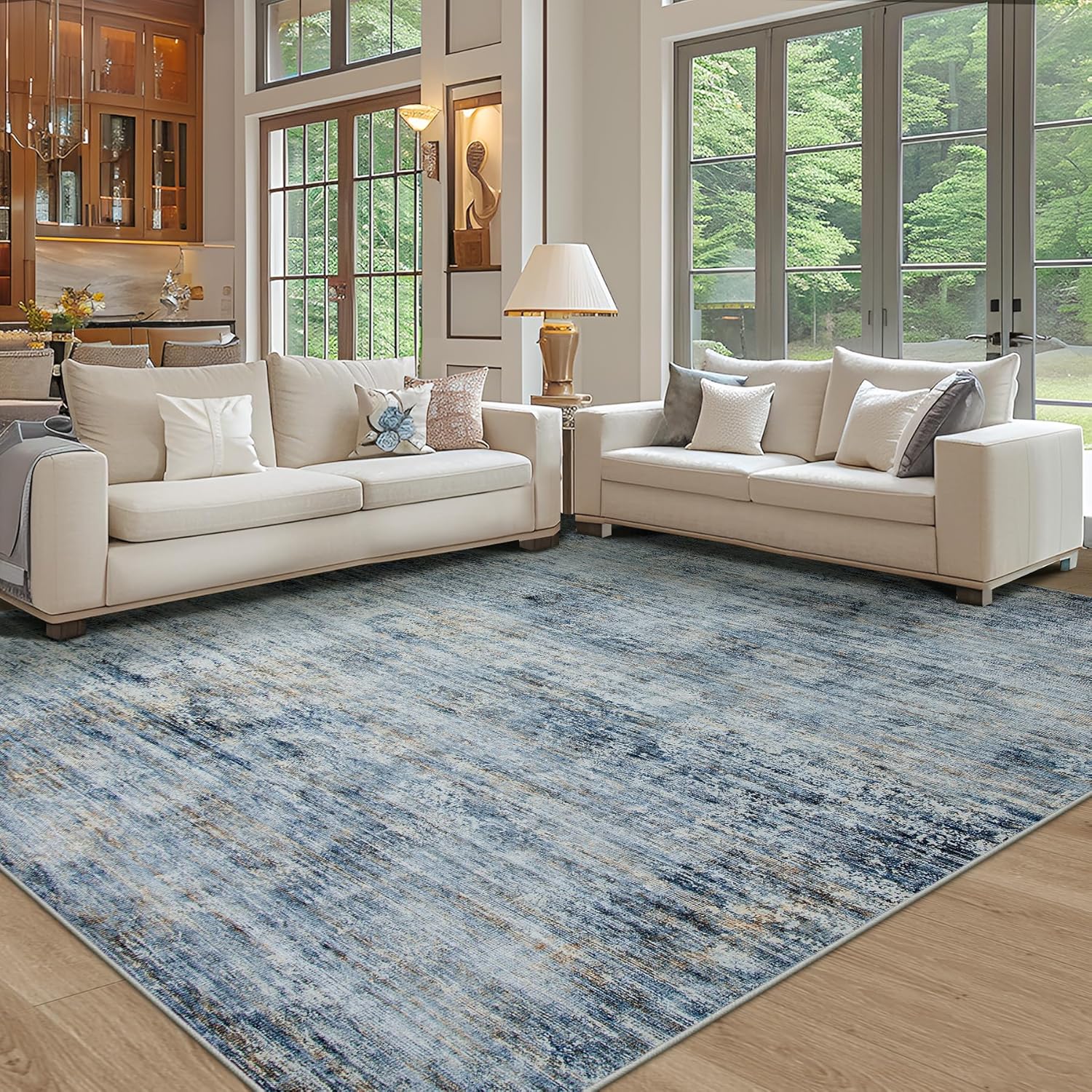 Area Rug 9x12 Washable Rugs: Abstract Large Living Room Rugs with Non-Slip Backi...