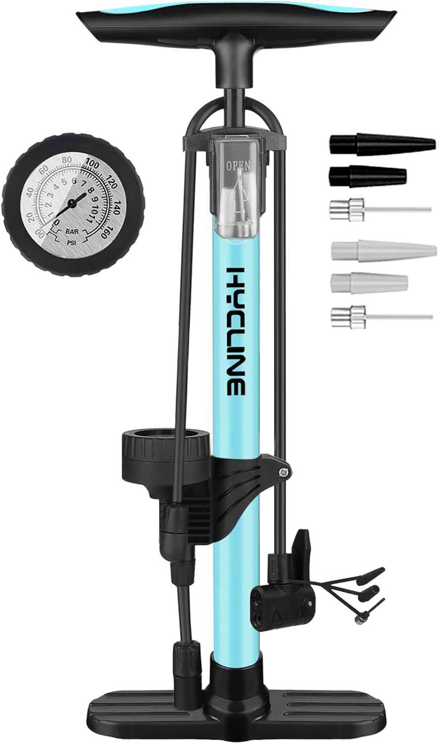 Hycline Bike Floor Pump: Bicycle Tire Pump 160 PSI High Pressure - Air Pumps wit...