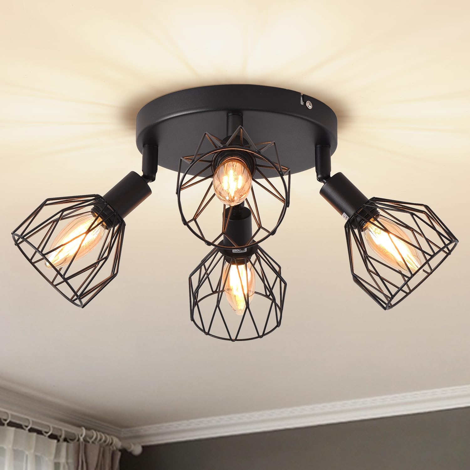 ANWIO Kitchen Lights Ceiling,Round 4 Way Black Lounge Wall Lights Wire Cage,Spot...