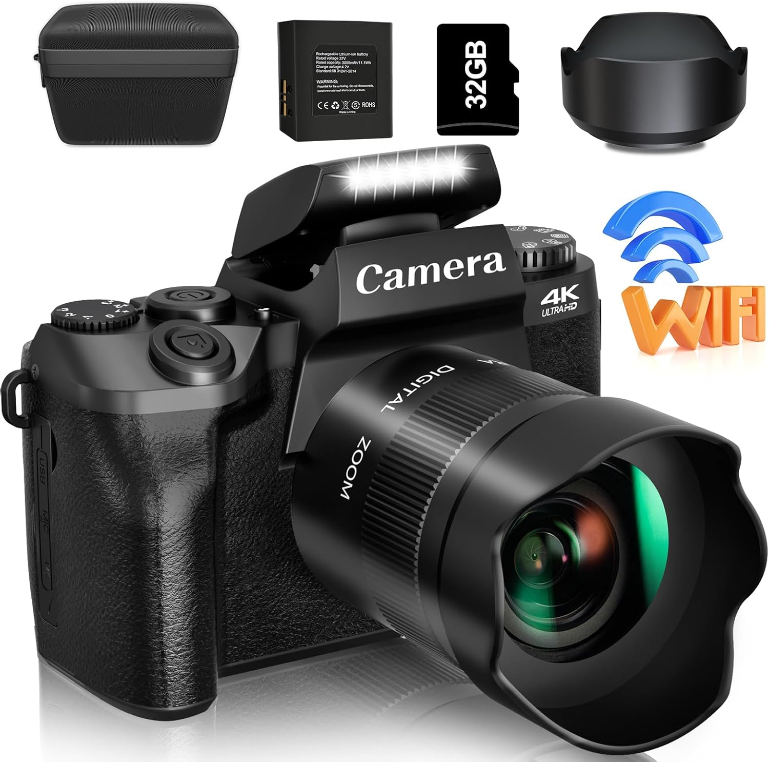Saneen Digital Camera, 4k Cameras for Photography & Video, 64MP WiFi Touch Scree...