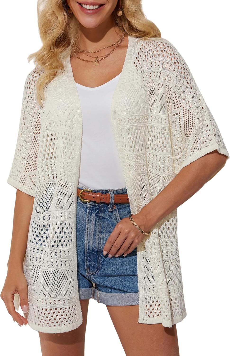 GRACE KARIN Womens Summer Short Sleeve Crochet Cardigan Sweaters Lightweight 202...
