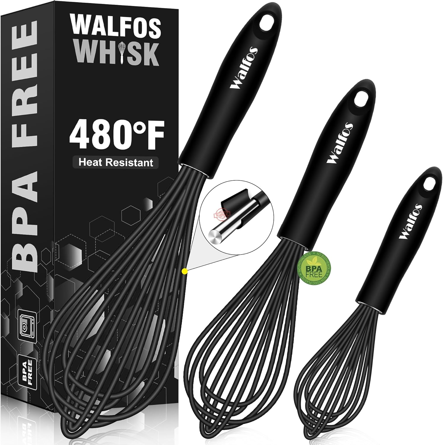 Walfos Silicone Whisk,Stainless Steel Wire Whisk S...
