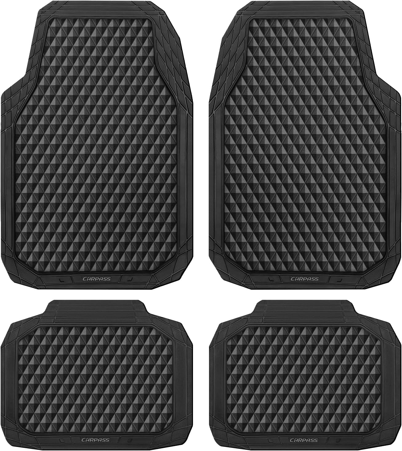 CAR PASS Black Rubber Car Mats, All-Weather Floor Mats Full Set Durable Anti-Sli...