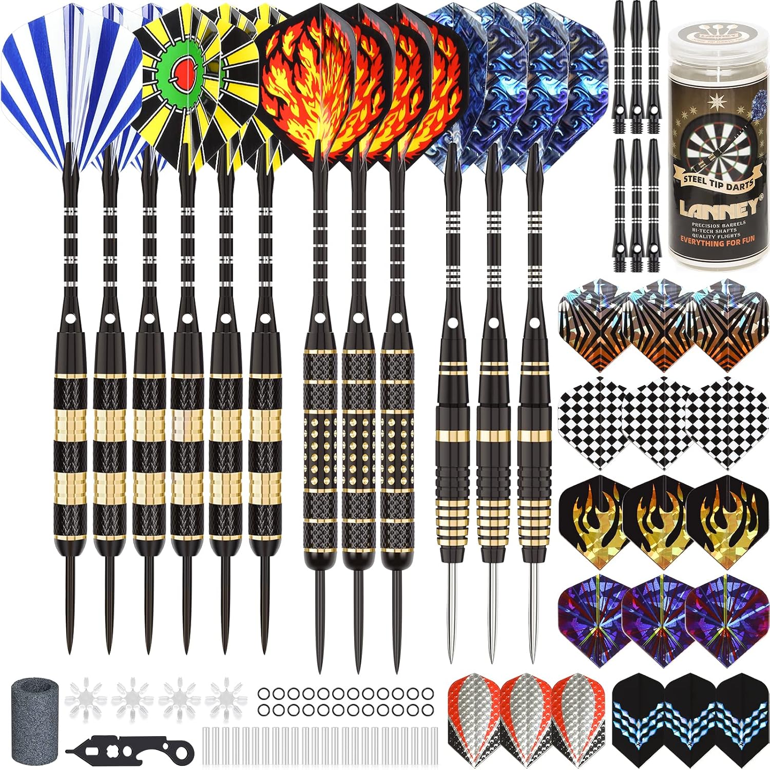 LANNEY Darts Metal Tip Set, Steel Tip Darts Set 20 Grams 24 Grams and 26 Grams P...