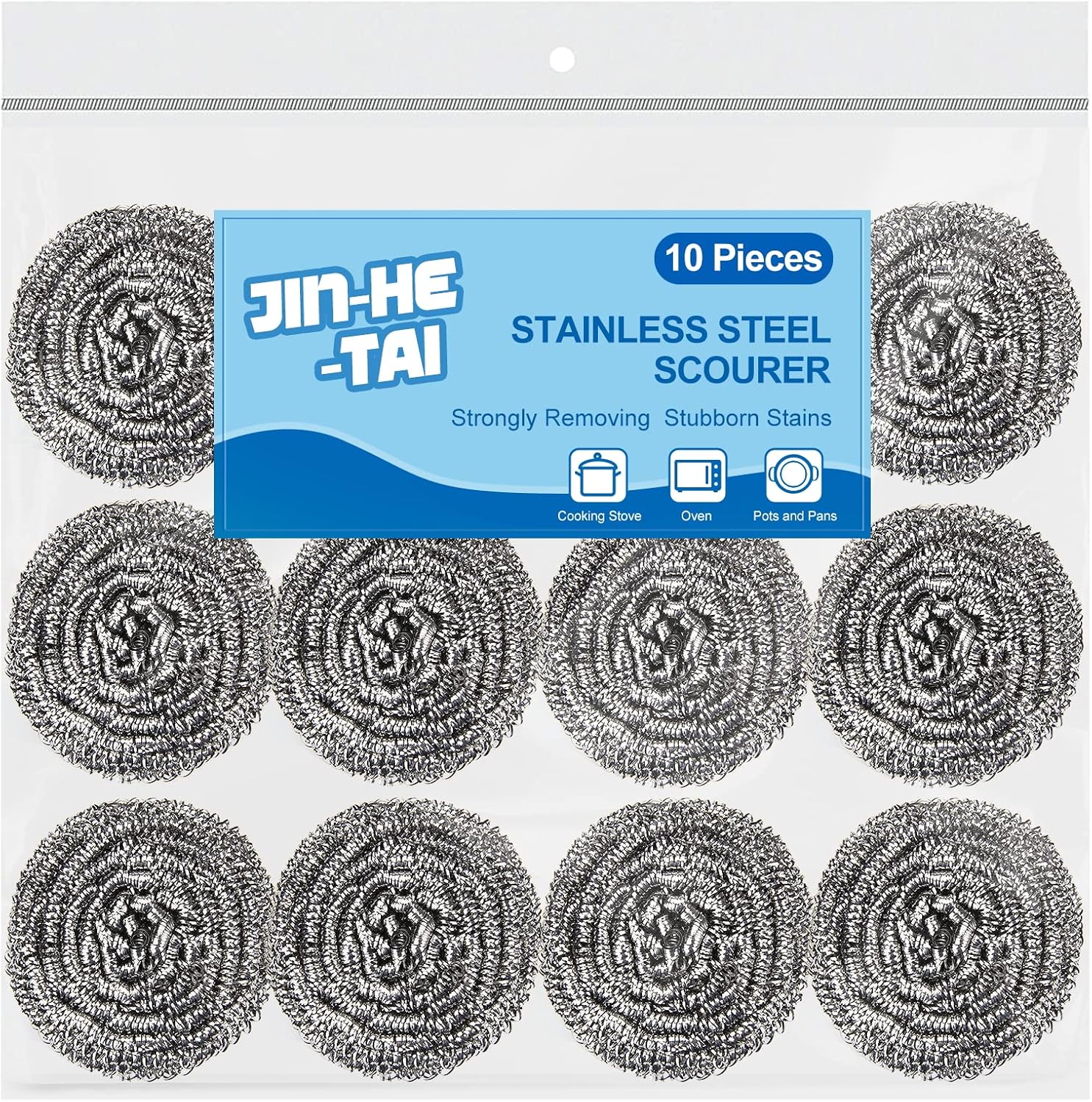 10 Pack Stainless Steel Scrubber, Steel Wool Srubber for Scouring Stubborn Messe...