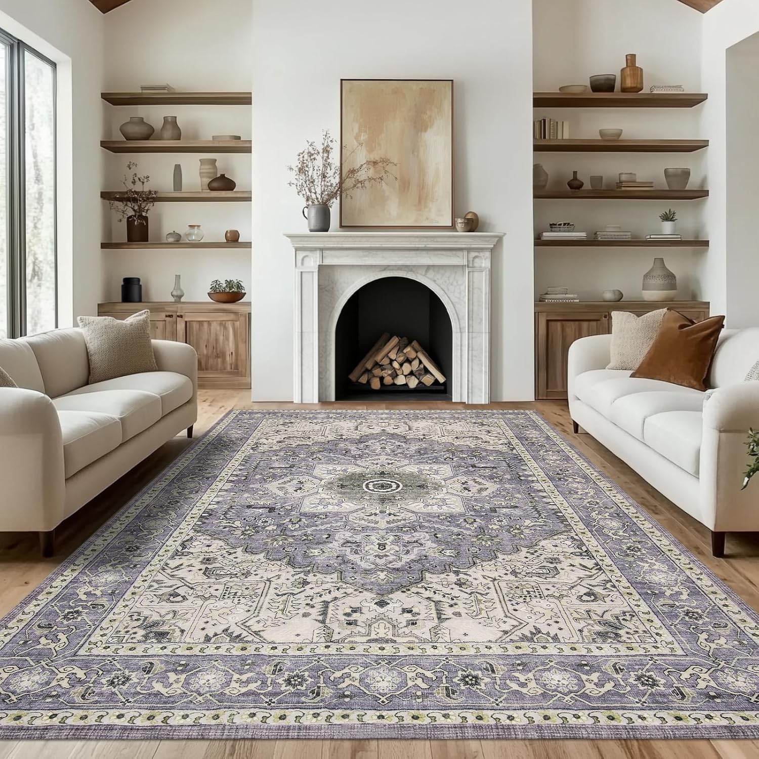 PURRUGS Vintage Farmhouse Boho Large Area Rug 8x10 ft, Non-Slip Machine Washable...