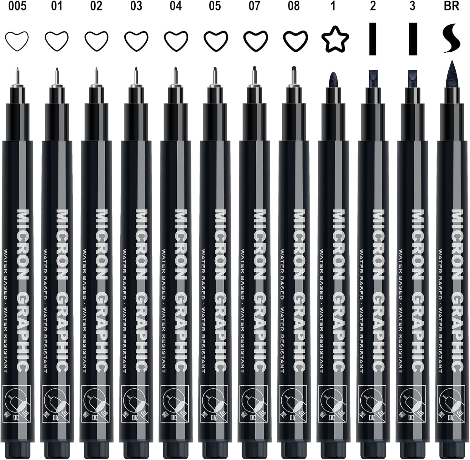 AKARUED Black Fineliner Pens, 12 Pack Fineliners Technical Drawing Pens Micro Li...