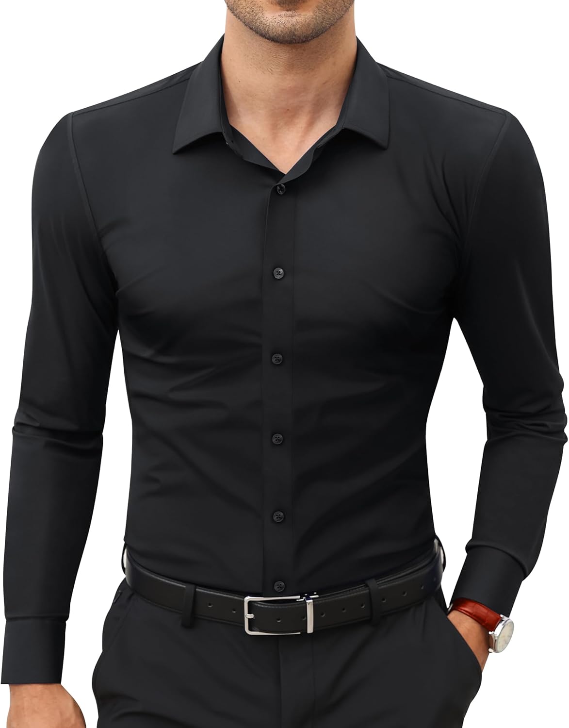 Stretch Mens Dress Shirts Long Sleeve Slim Fit Dress Shirts for Men Muscle Fit W...