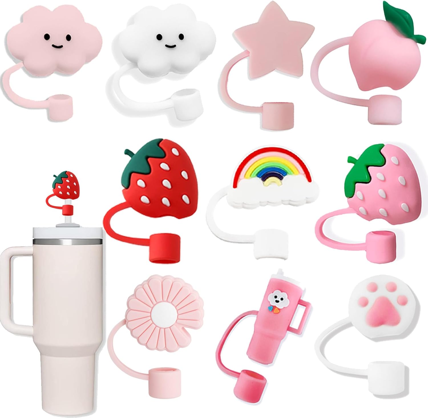 10Pcs 10mm Straw Cover Toppers for Stanley 30&40 Oz Tumbler Cups, Cute Straw Cov...