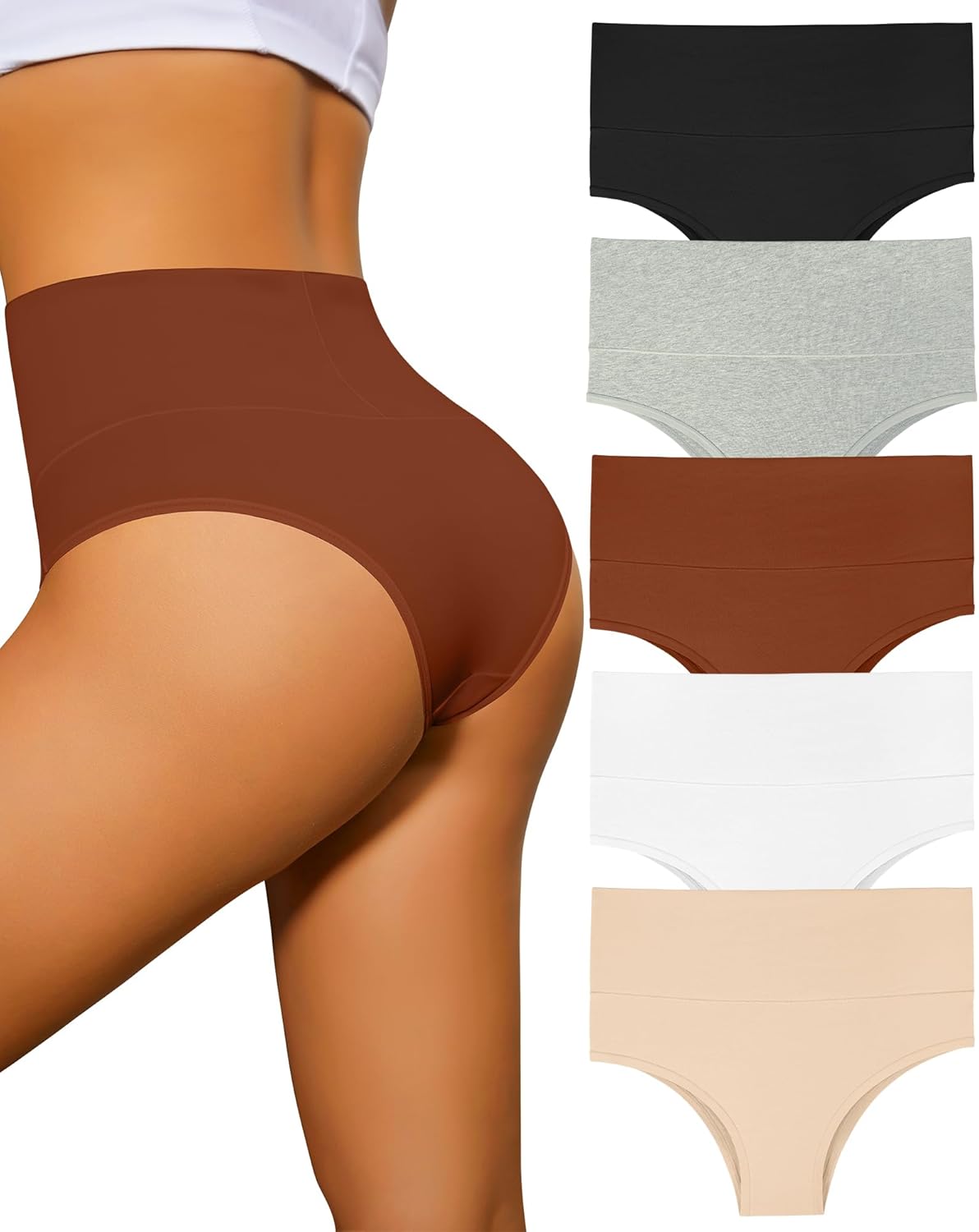 ASIMOON High Waisted Bikini Underwear for Women Tummy Control Cotton Panties Sof...