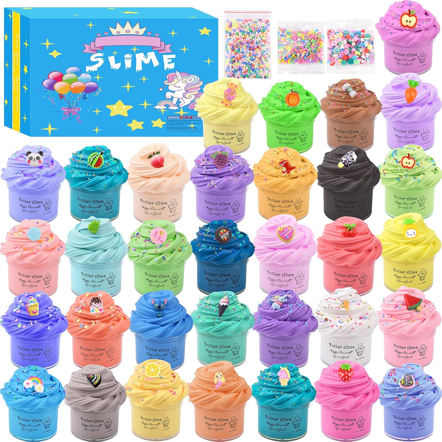 32 Pack Fluffy Mini Butter Slime Kit, Scented Putty Slime for Kids Party Favors,...