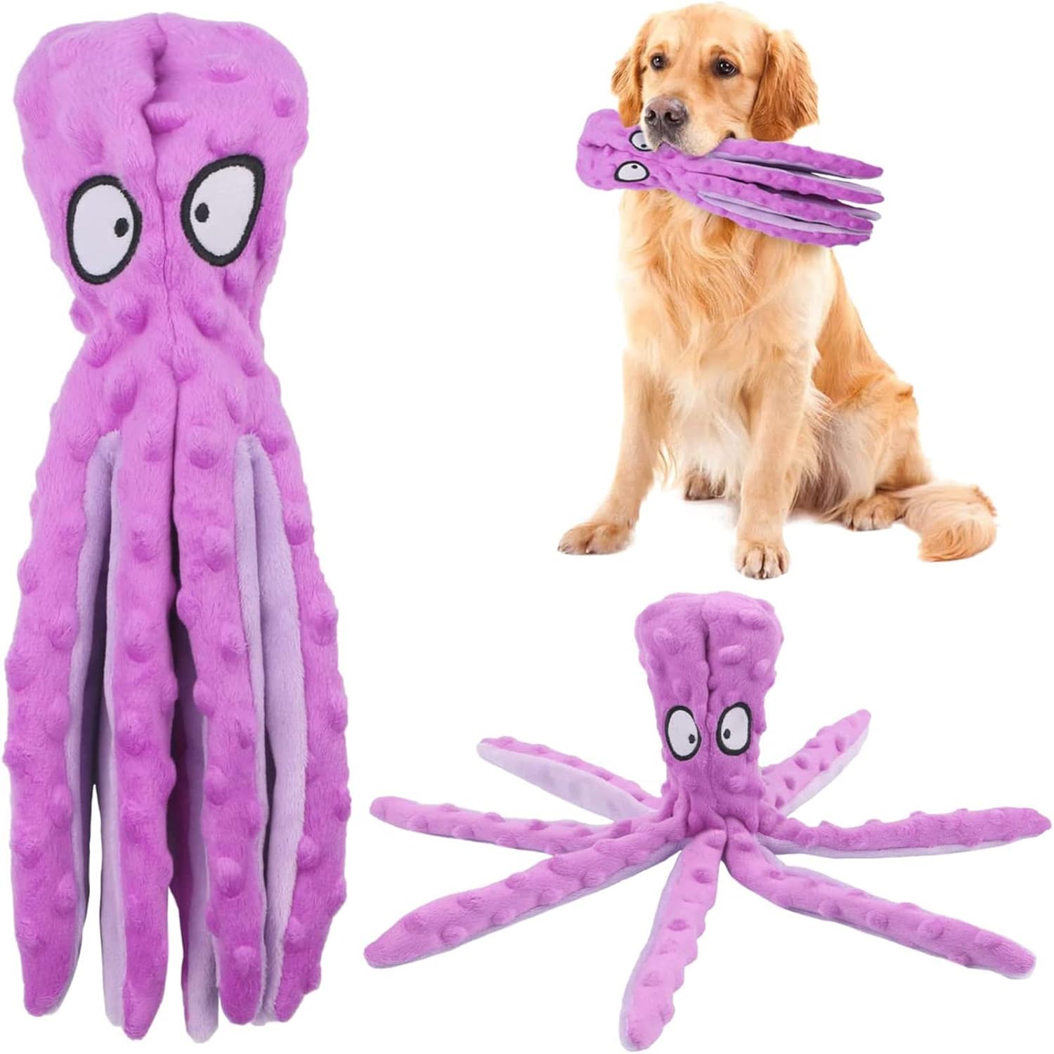 RAYITO Octopus Dog Toys, No Stuffing Squeaky Dog Toys Interactive Octopus Dog Ch...