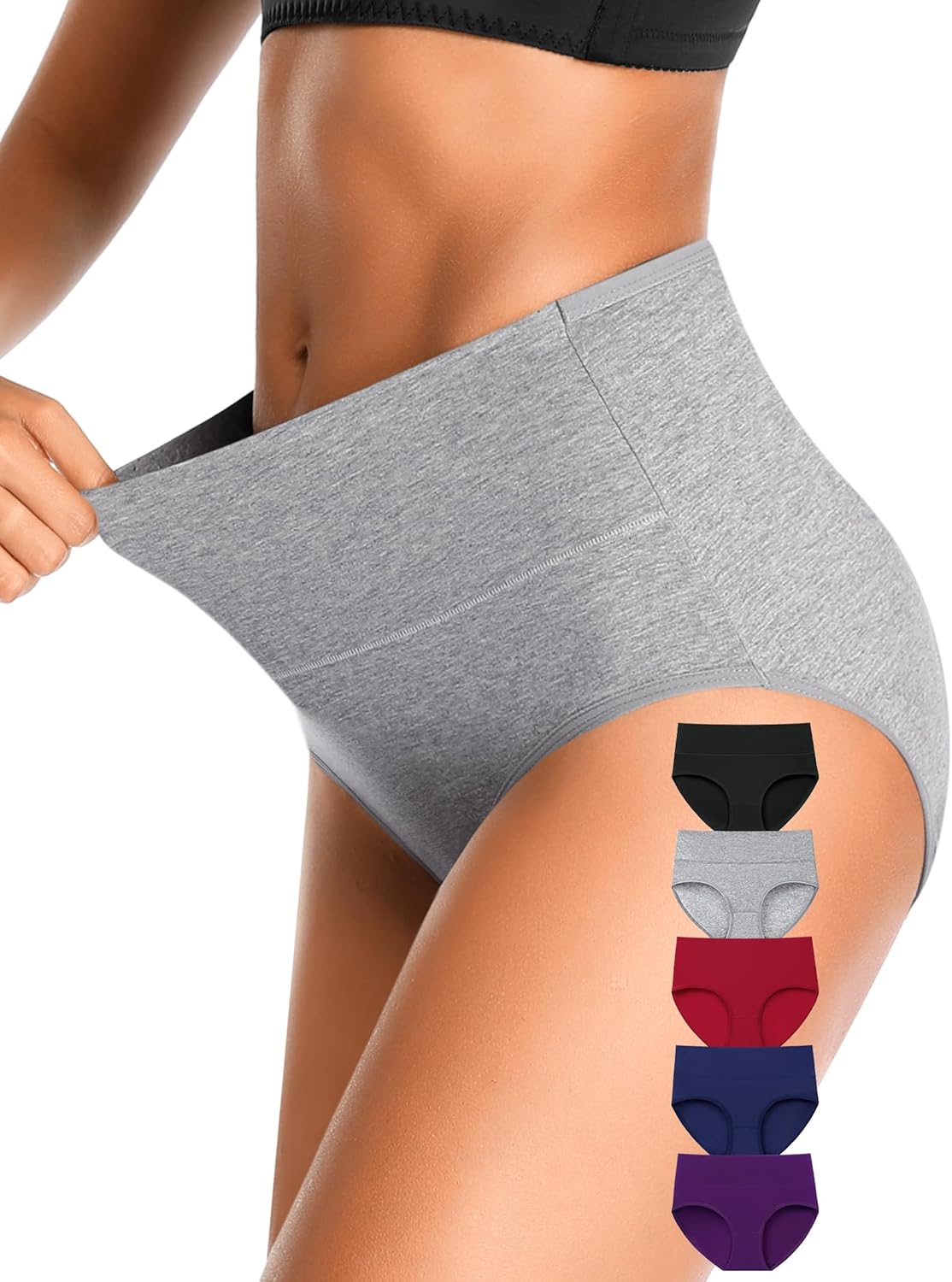 OLIKEME High Waisted Underwear for Women Cotton Slight Tummy Control Panties Pos...