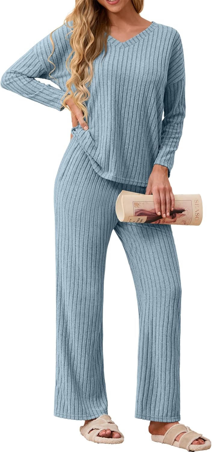 GRECERELLE Womens Pyjamas Set Lounge Wear Pjs for Women UK Ribbed Loungewear Aut...