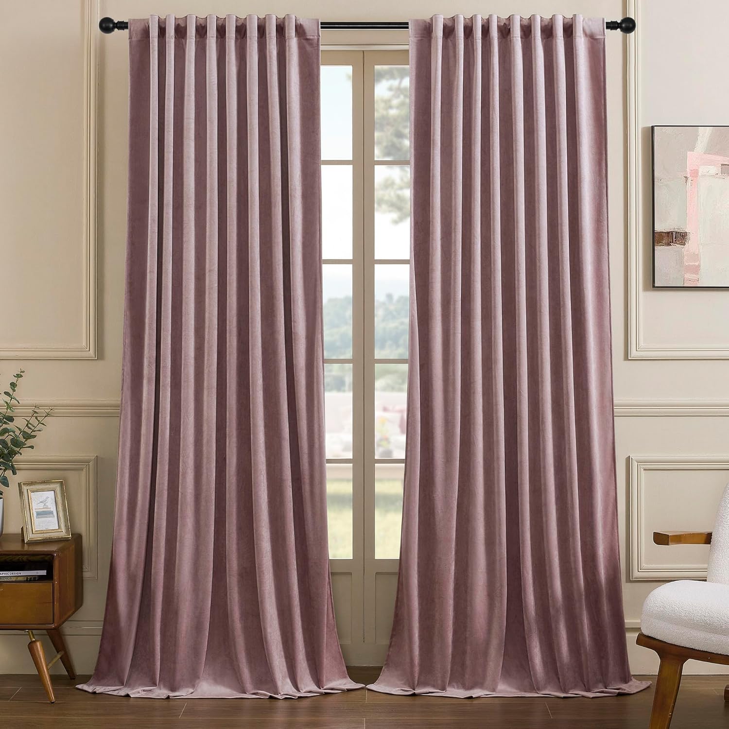 Timeper Velvet Curtains 96 inches 2 Panels, Dusty Pink Blackout Curtains for Bed...