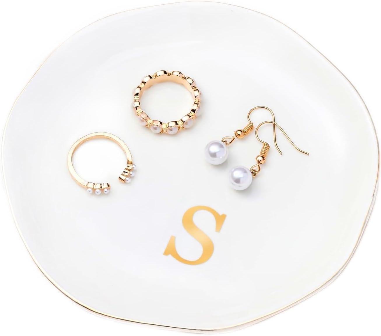 ProCase Ceramic Jewelry Tray, Initial Ring Dish Trinket Plate Engagement Gift, S...
