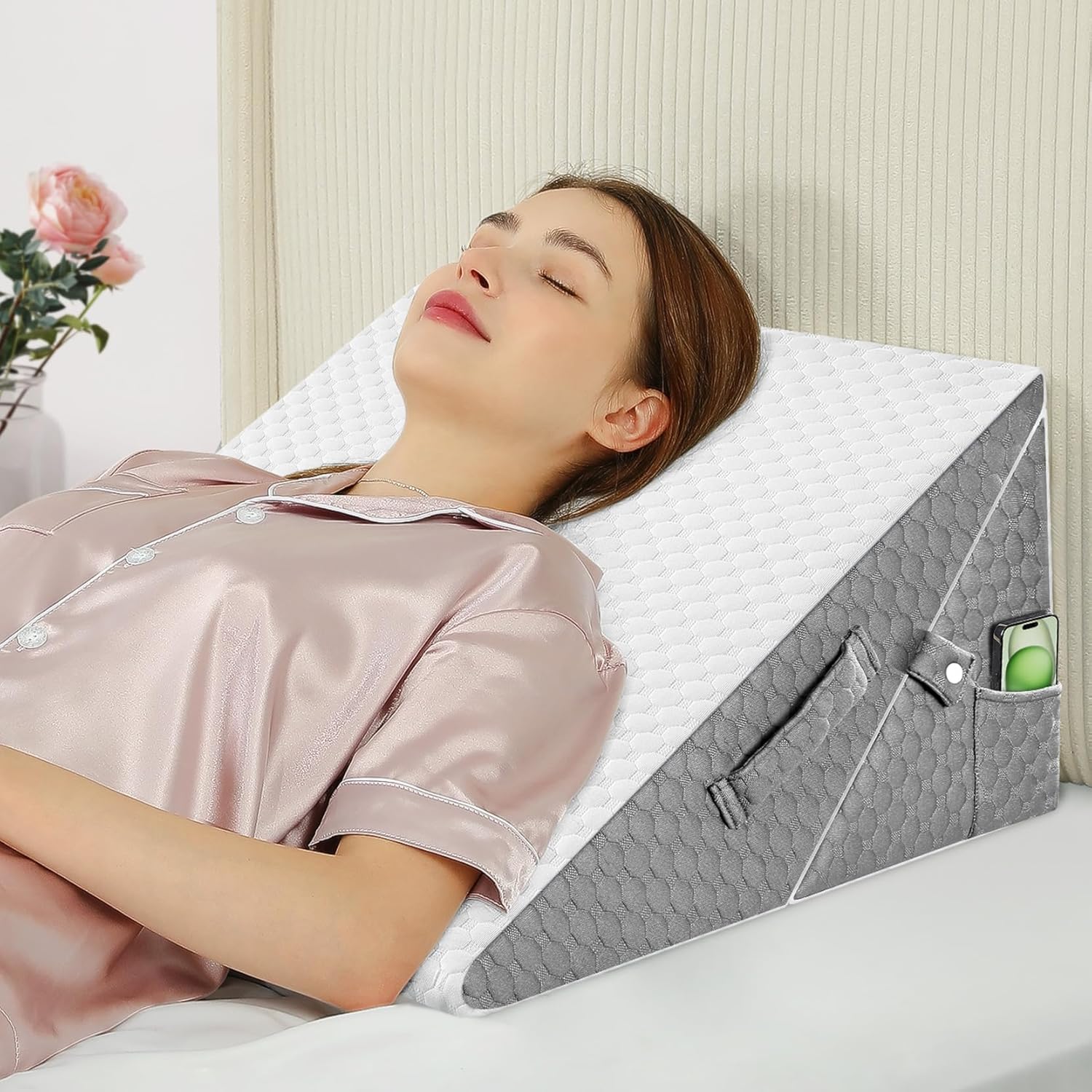 Wedge Pillow with Memory Foam Top, 9 & 12 Inch Bed Wedge for Acid Reflux, Back P...