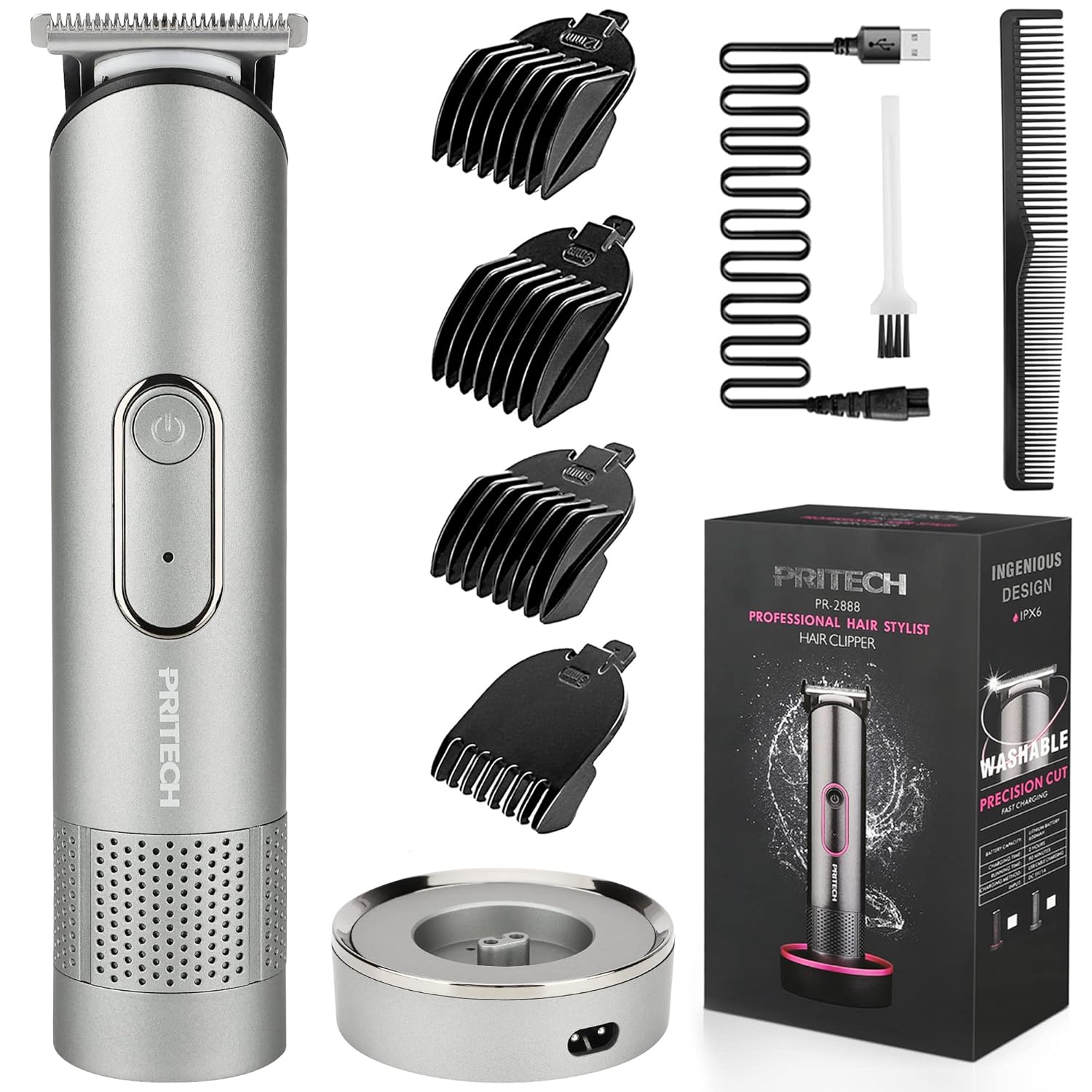 PRITECH Hair Trimmer for Men, Rechargeable Hair Clippers, Beard Trimmer, Home Ha...