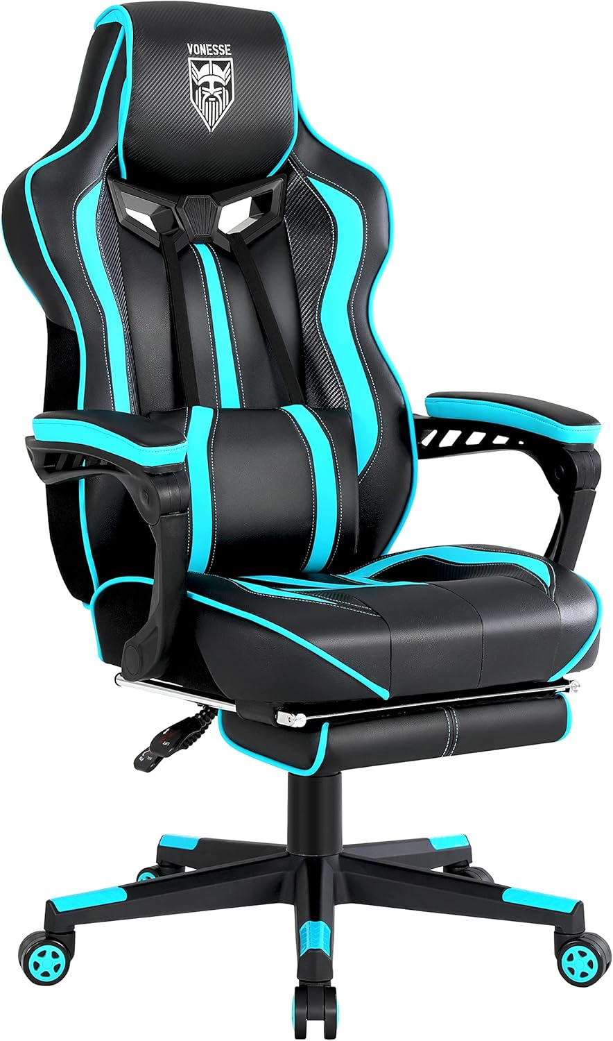 Vonesse Gaming Chair for Adults Gaming Chairs with Footrest Reclining Computer G...