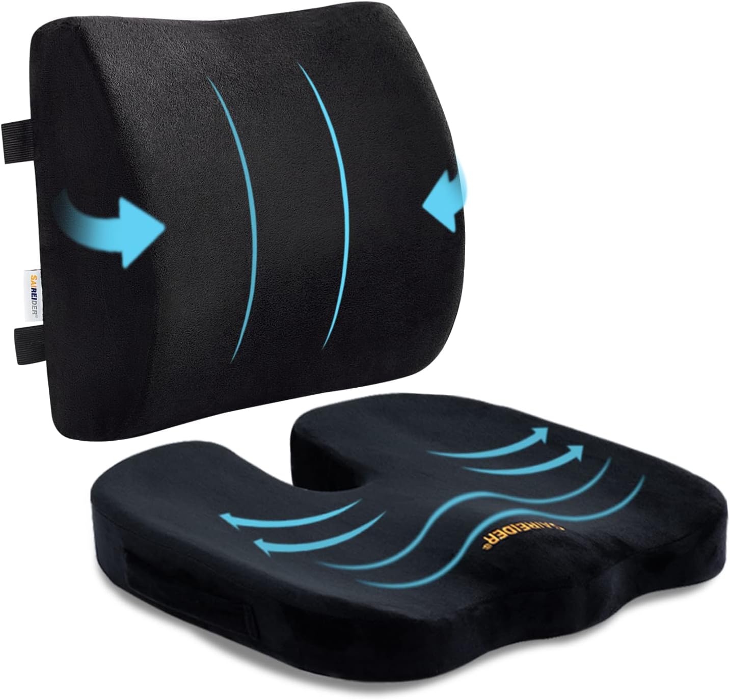 SAIREIDER Seat Cushion and Lumbar Support Pillow for Office Chair, Memory Foam C...