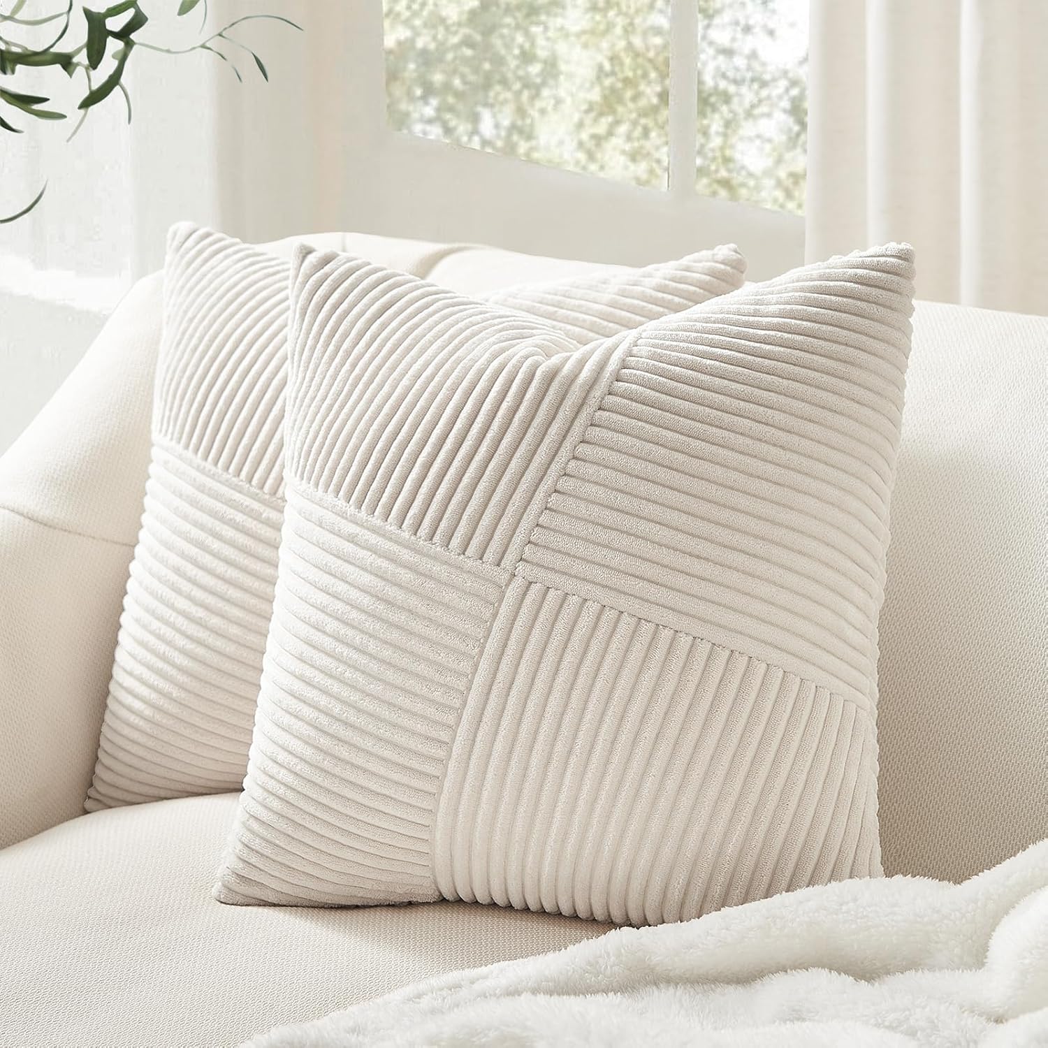 Topfinel Cushion Covers 45 x 45, Corduroy Patchwork Pinwheel Design, Bedroom Liv...