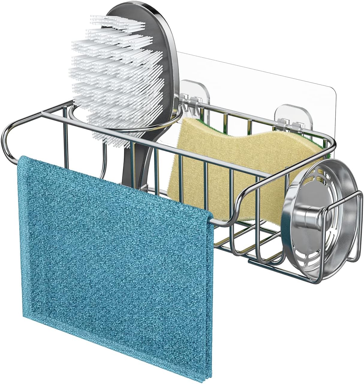 HapiRm 4 in 1 Adhesive Sink Caddy Sponge Holder, SUS304 Stainless Steel Sink Bas...