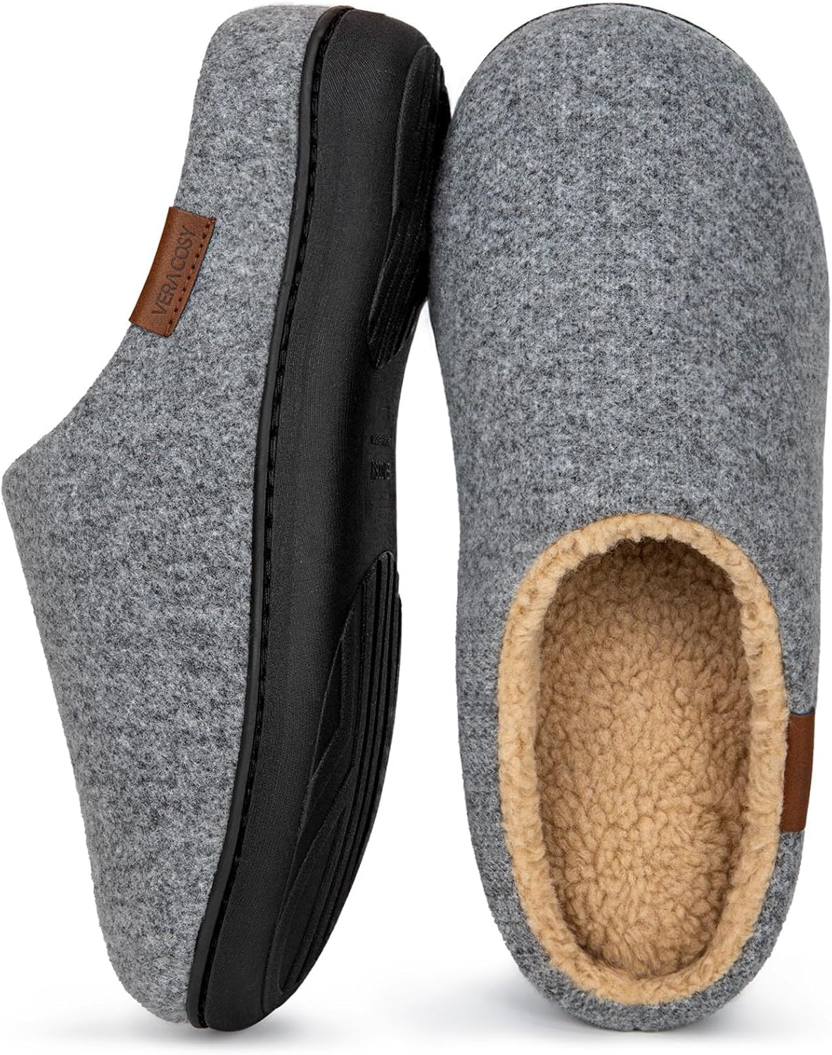 VeraCosy Men's Fuzzy Slip-on Slippers Warm Comfy Memory Foam Non-slip Indoor Hou...