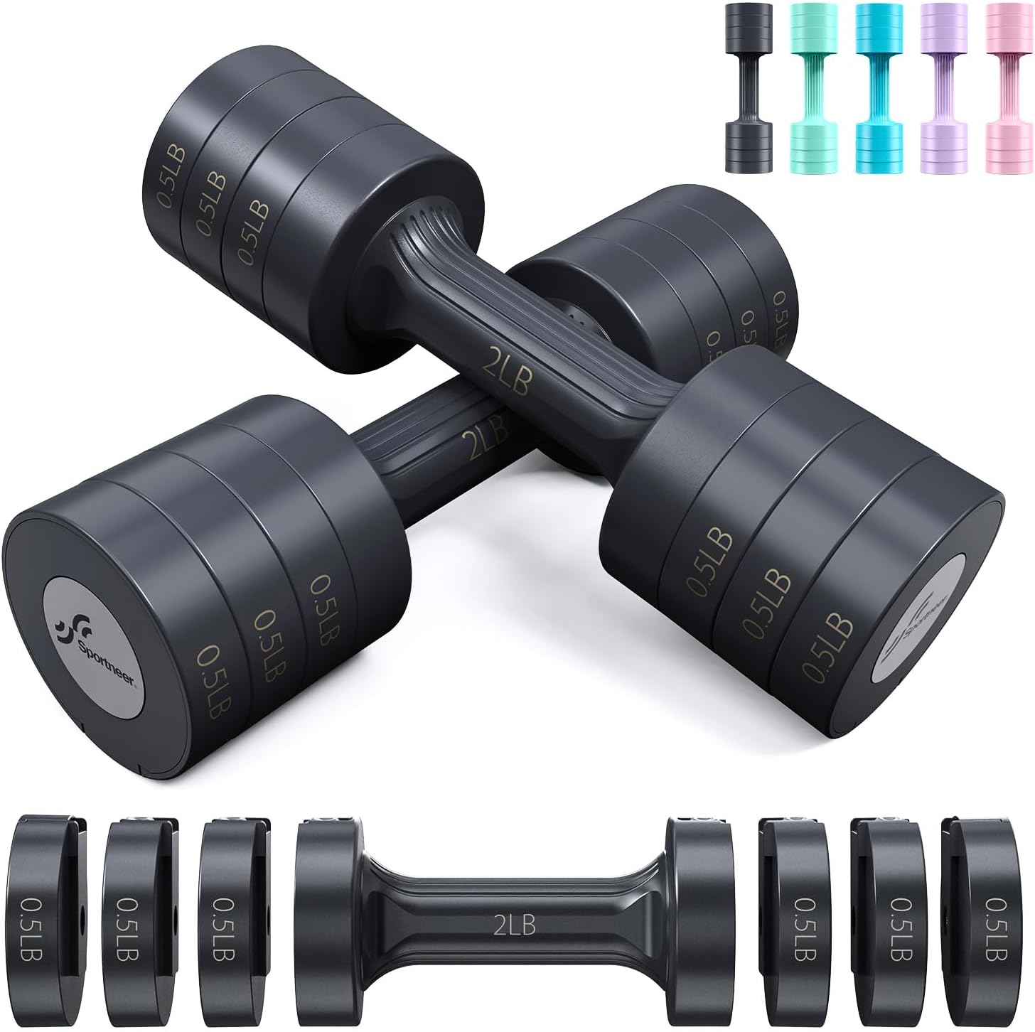 Sportneer Adjustable Dumbbells: 5 lb Set of 2, 2lb...