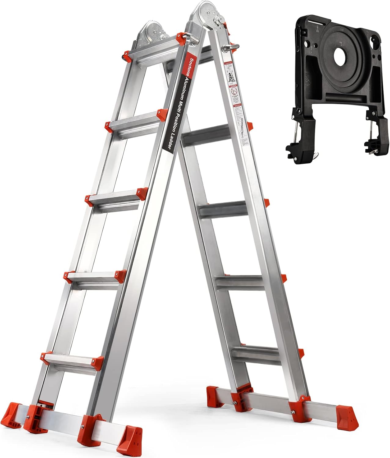 Soctone Ladder, A Frame 5 Step Aluminum Ladder Extension Ladder, 17 Ft Muti Posi...