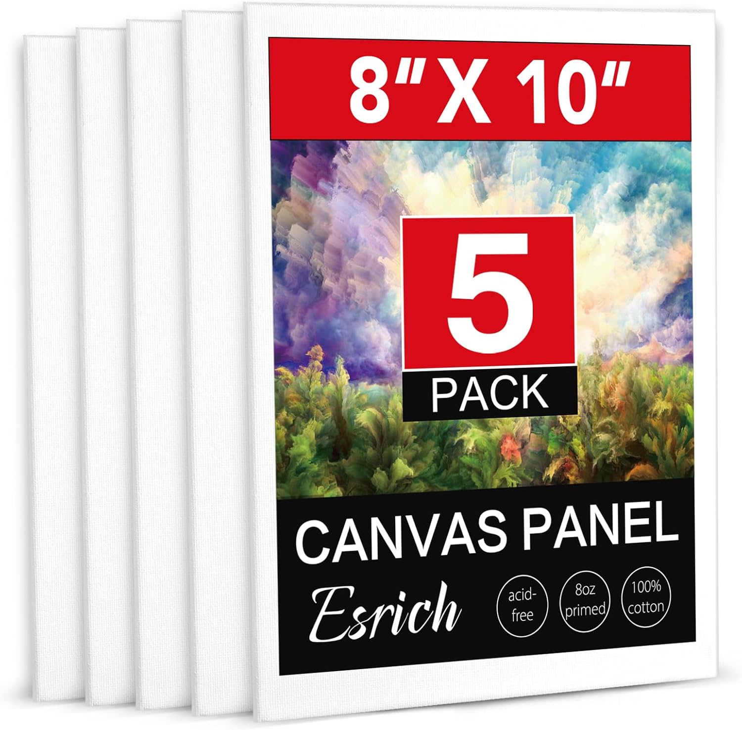 ESRICH Canvas Boards for Painting, 5 Pack Canvases for Painting 8x10 Cotton Prim...