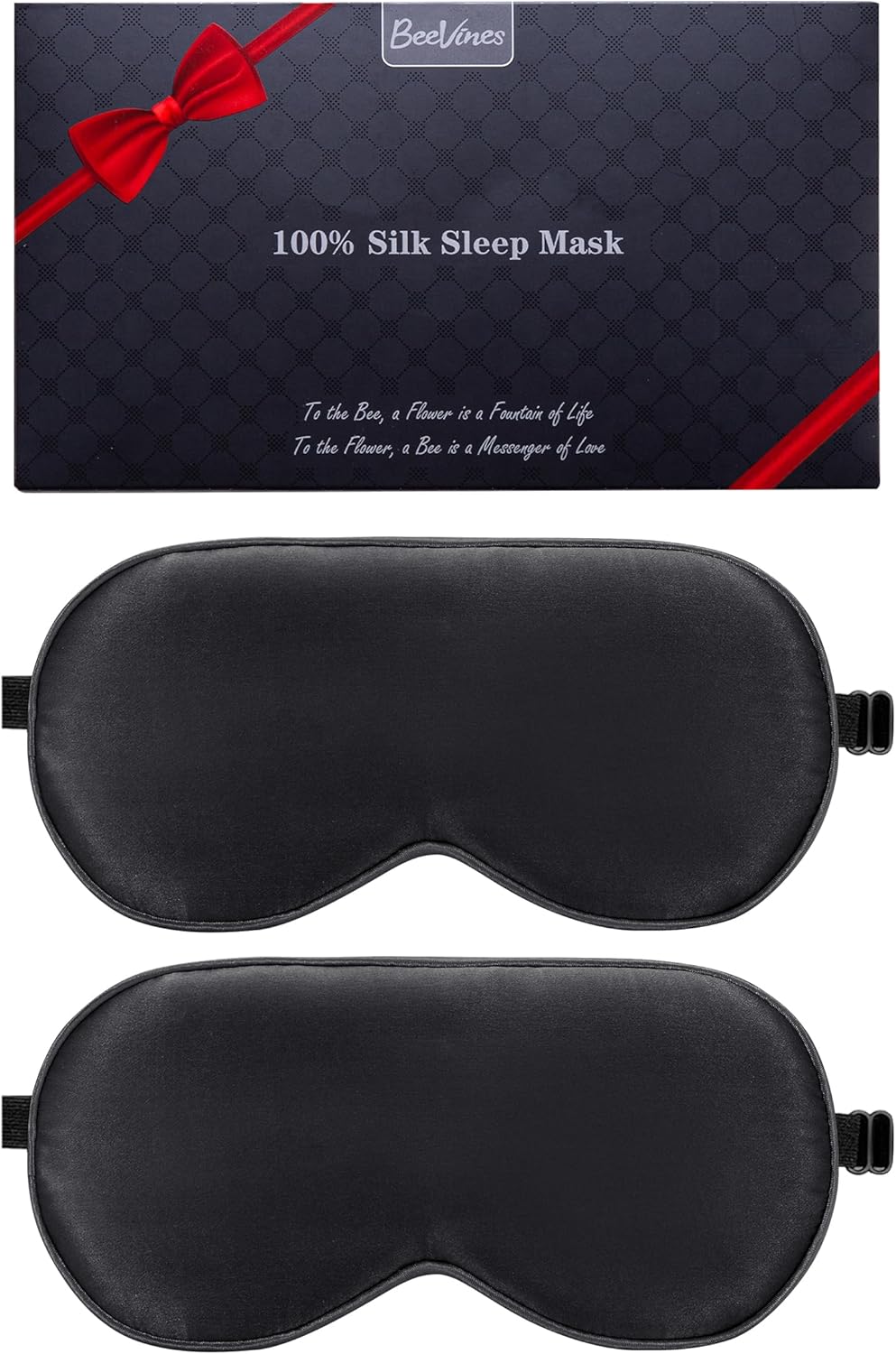 BeeVines Sleep Mask, 2 Pack 100% Real Natural Silk Eye Masks with Adjustable Str...