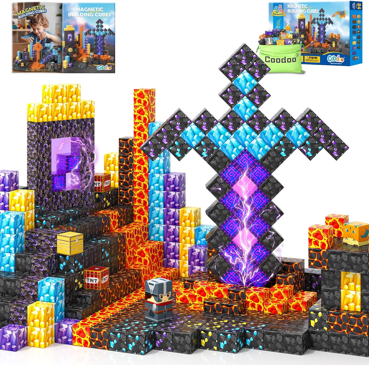 Magnetic Blocks - Build Mine Magnet World Magic Sword Portal Set, Building Toys...