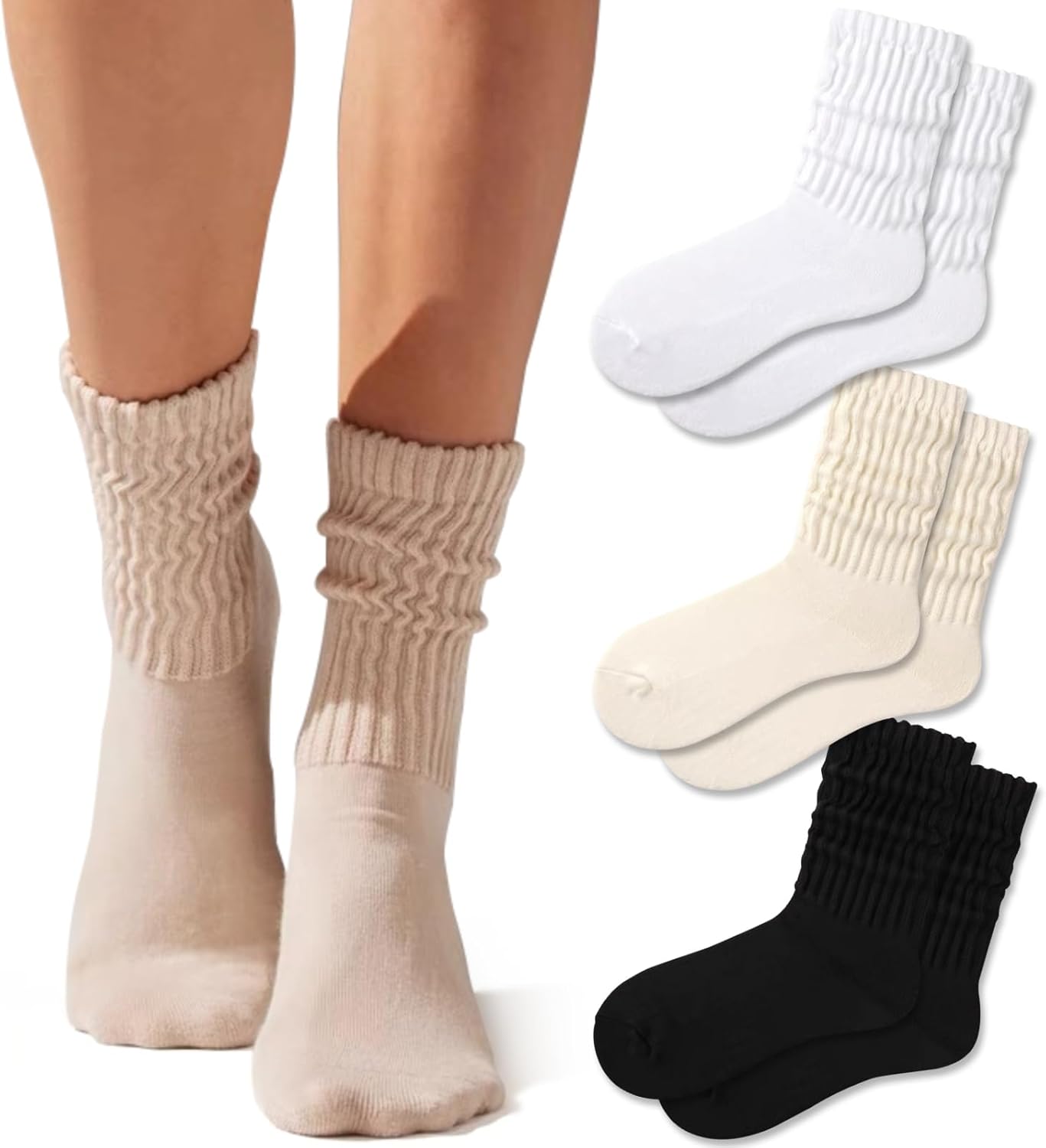 Crew Socks For Women Multipairs Cotton Cushioned Athletic Socks Retro Slouch Soc...