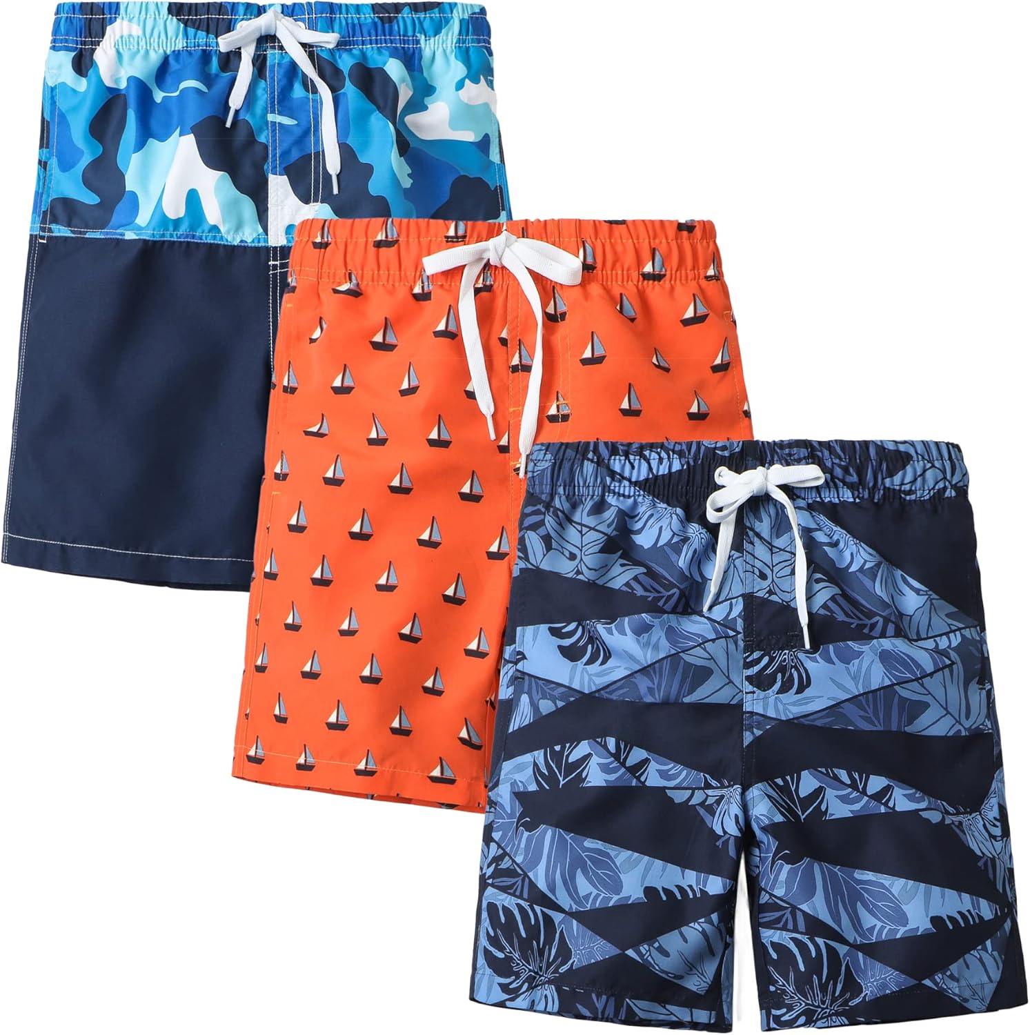 Rolimaka 3 Pack Boy's Swim Trunks Kid Board Shorts with Mesh Lining Youth Swimwe...