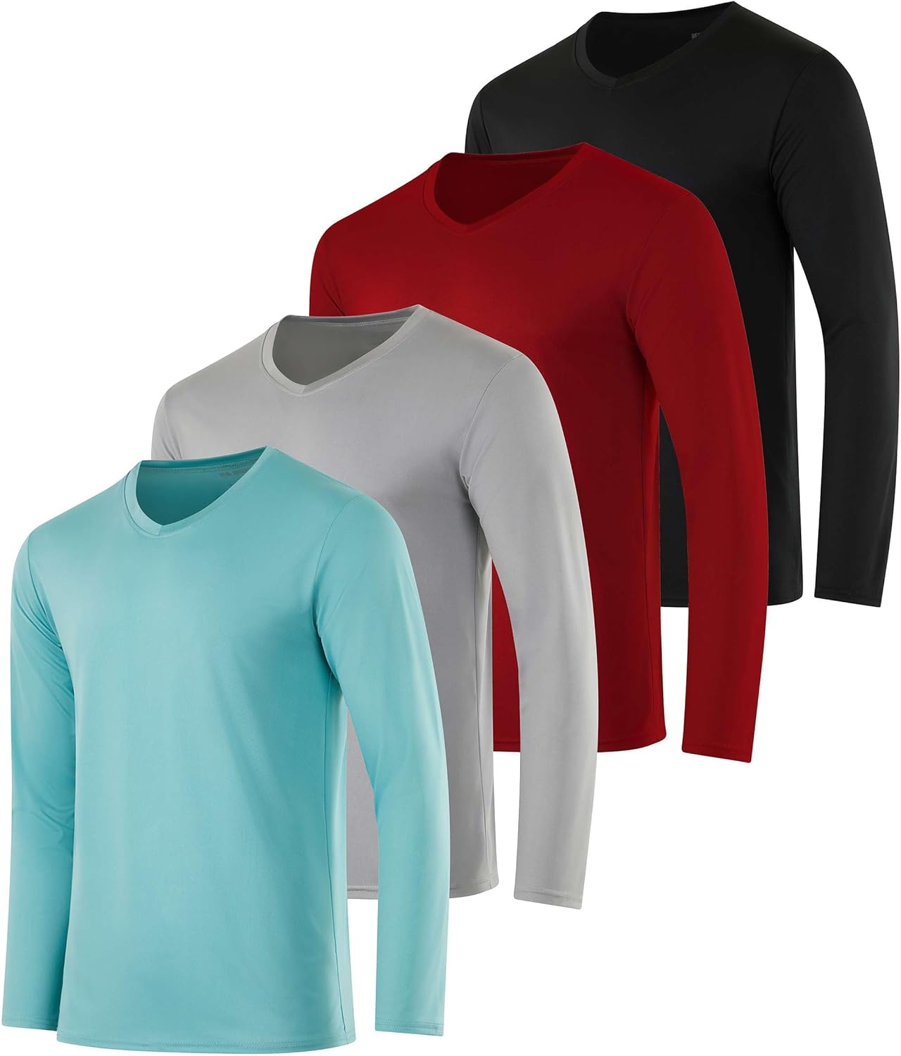 Real Essentials 4 Pack: Men's Dry Fit Long Sleeve V-Neck Active T-Shirt - Athlet...