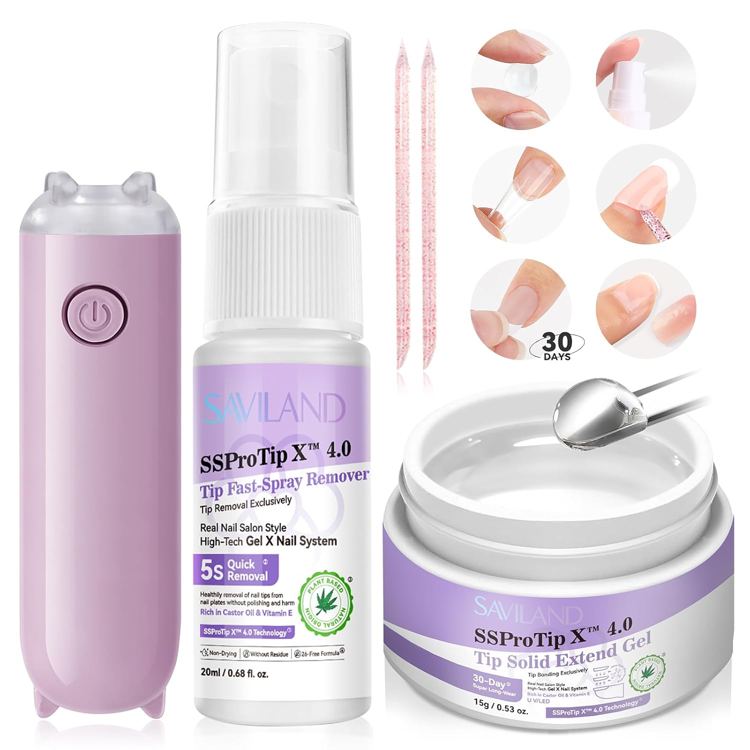 SAVILAND Solid Nail Glue Gel & Nail Glue Remover Kit: U V Light for Nails Comple...