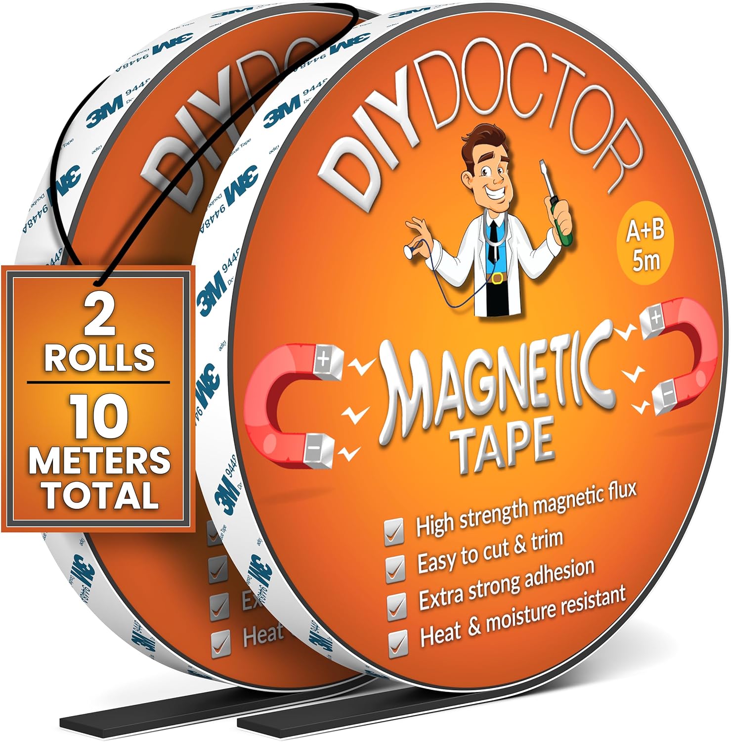 DIY Doctor - A+B Magnetic Tape for Fly Screens - 10 Metres of Strong Magnetic St...