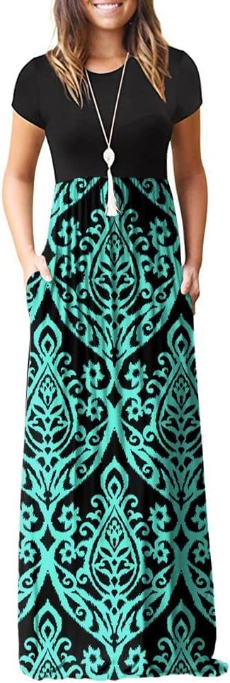 DEARCASE Maxi Dress for Women Short Sleeve Casual Summer Loose Plain Comfy Long...